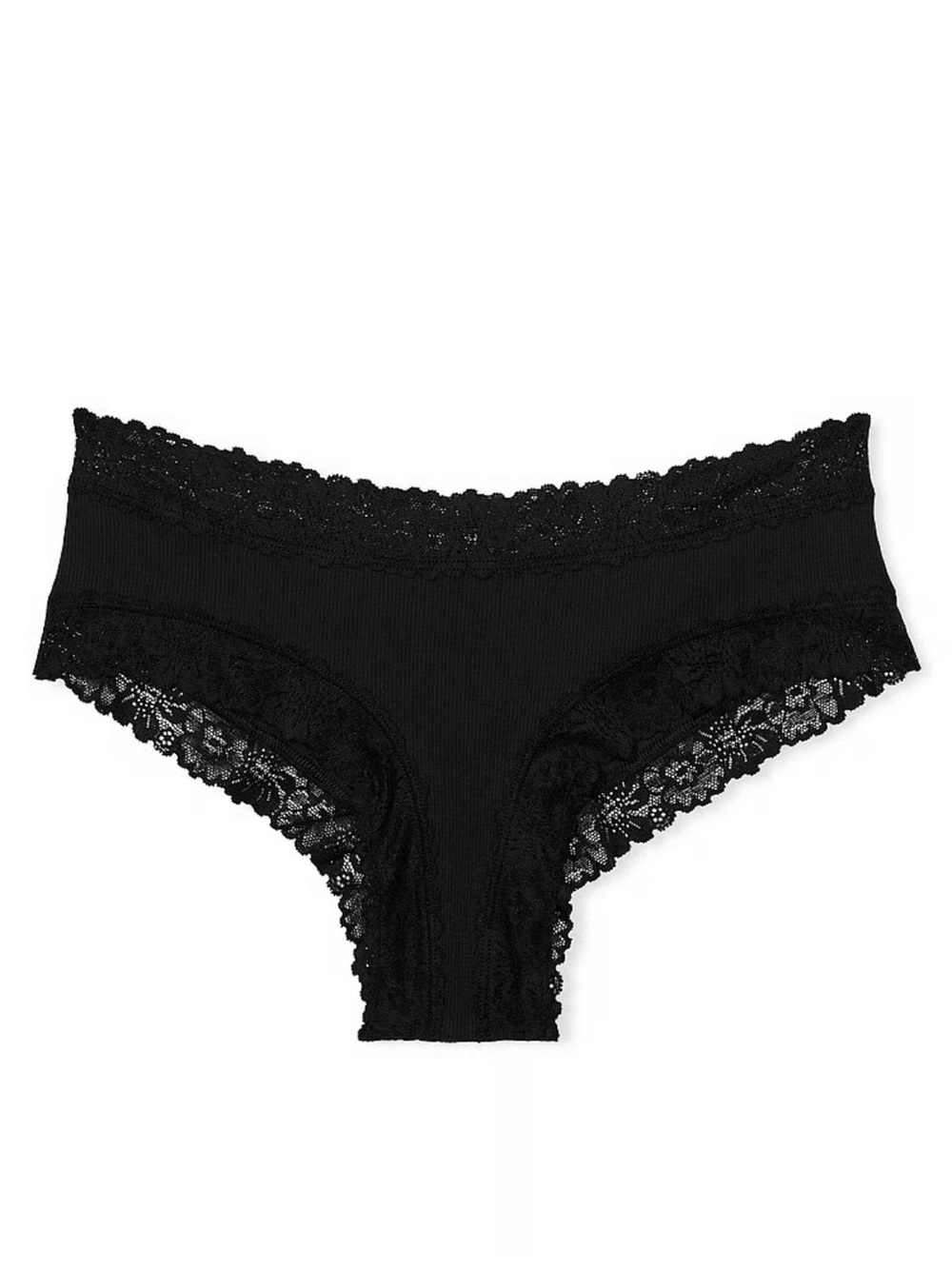 PINK WINK™ LACE-TRIM COTTON CHEEKY PANTY Size XL - Black